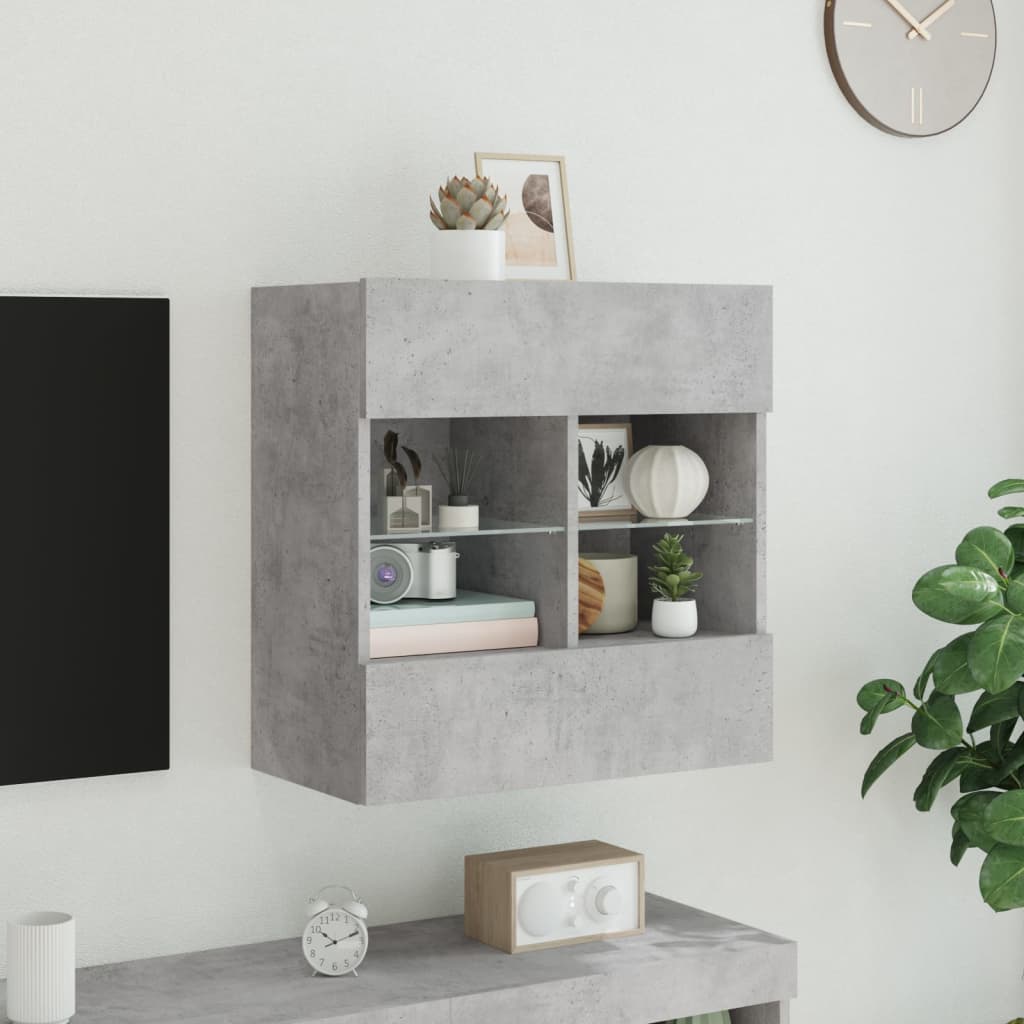 vidaXL TV Wall Cabinet with LED Lights Concrete Grey 58,5x30x60,5 cm