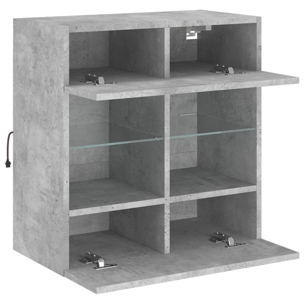 vidaXL TV Wall Cabinet with LED Lights Concrete Grey 58,5x30x60,5 cm