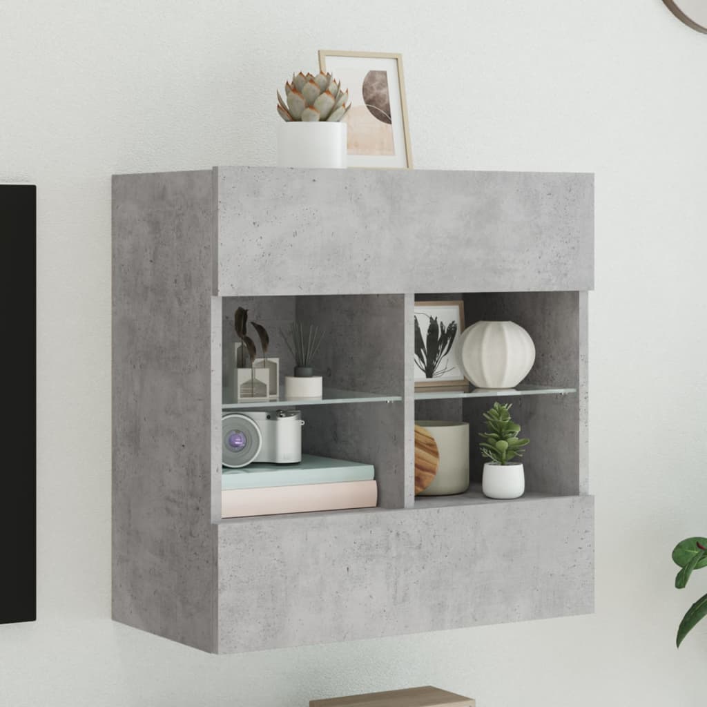 vidaXL TV Wall Cabinet with LED Lights Concrete Grey 58,5x30x60,5 cm
