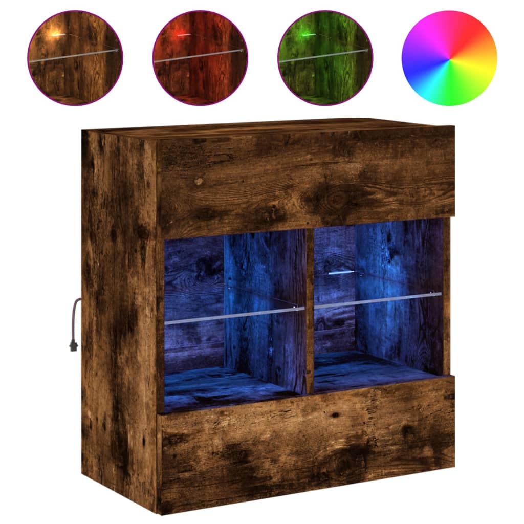 vidaXL TV Wall Cabinet with LED Lights Smoked Oak 58.5x30x60.5 cm