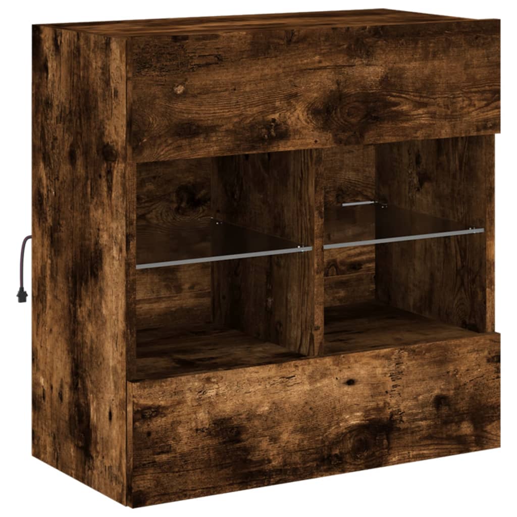 vidaXL TV Wall Cabinet with LED Lights Smoked Oak 58.5x30x60.5 cm