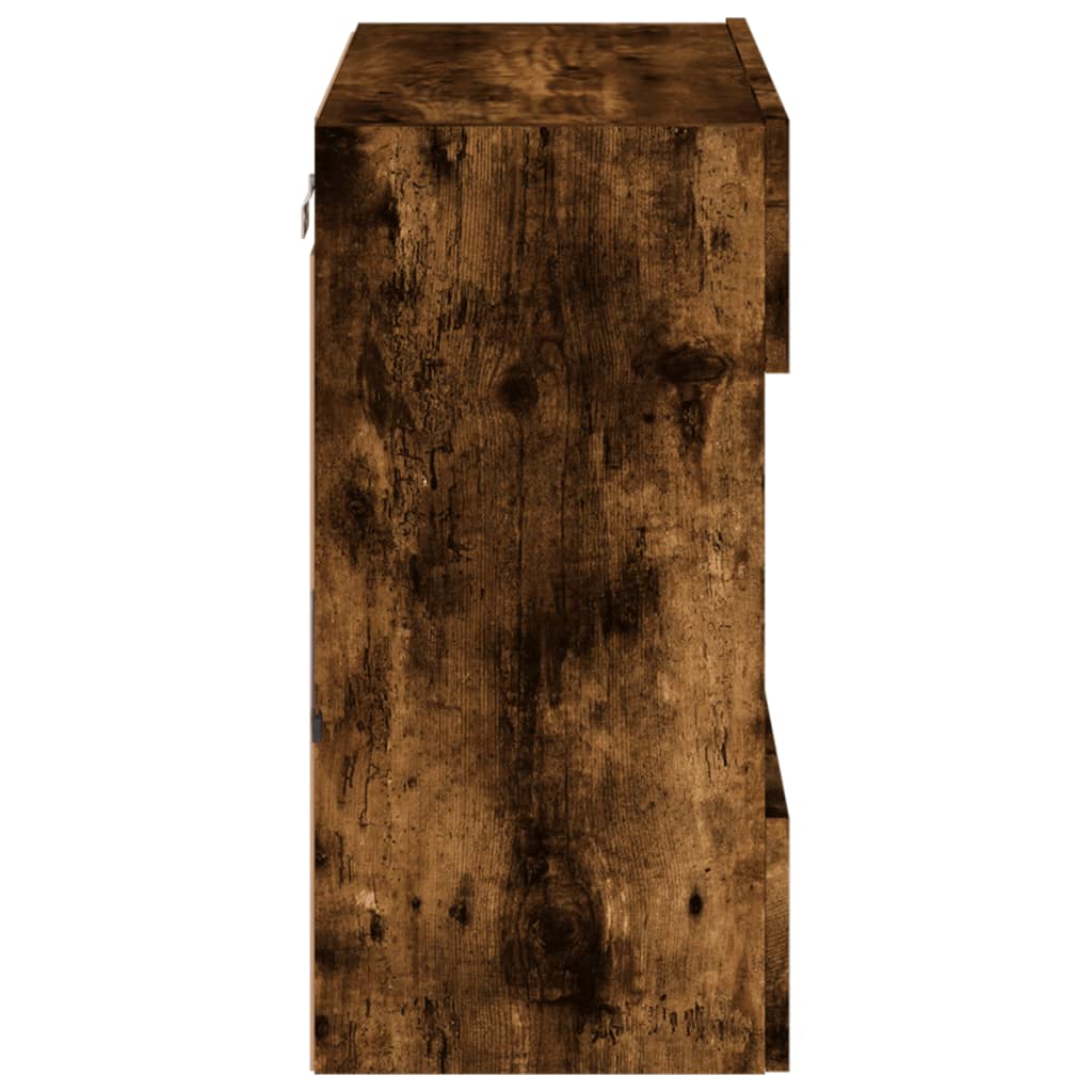 vidaXL TV Wall Cabinet with LED Lights Smoked Oak 58.5x30x60.5 cm