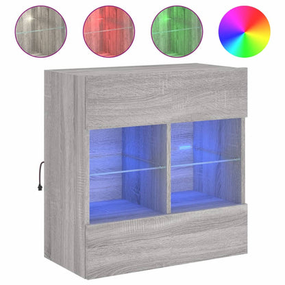 vidaXL TV Wall Cabinet with LED Lights Grey Sonoma 58.5x30x60.5 cm