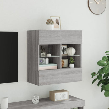 vidaXL TV Wall Cabinet with LED Lights Grey Sonoma 58.5x30x60.5 cm