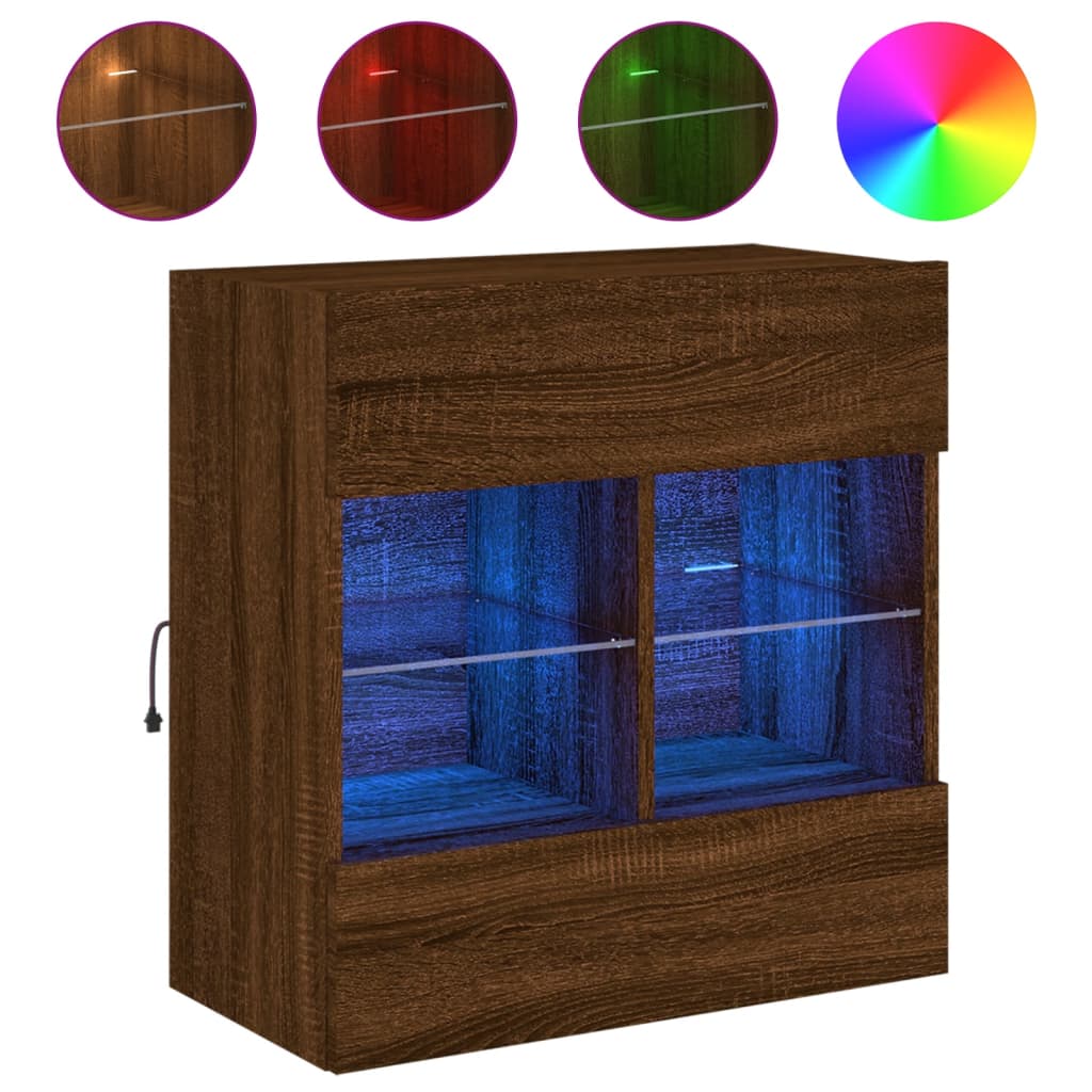 vidaXL TV Wall Cabinet with LED Lights Brown Oak 58,5x30x60,5 cm