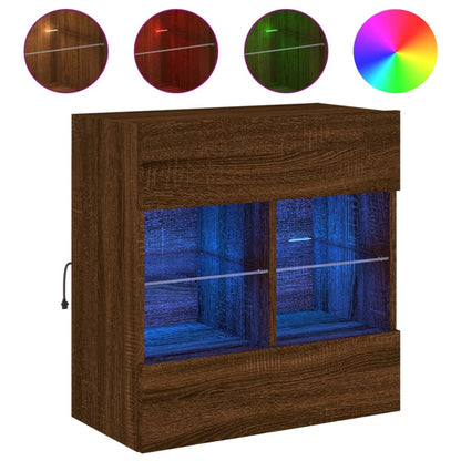vidaXL TV Wall Cabinet with LED Lights Brown Oak 58,5x30x60,5 cm