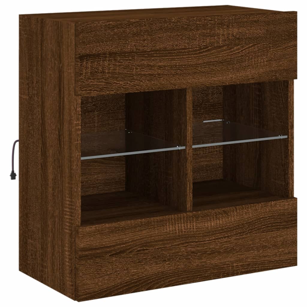 vidaXL TV Wall Cabinet with LED Lights Brown Oak 58,5x30x60,5 cm