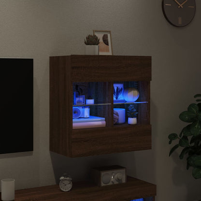 vidaXL TV Wall Cabinet with LED Lights Brown Oak 58,5x30x60,5 cm
