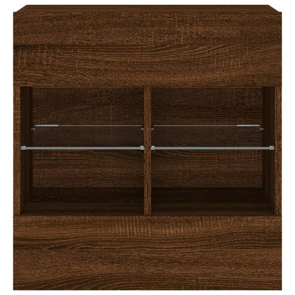 vidaXL TV Wall Cabinet with LED Lights Brown Oak 58,5x30x60,5 cm