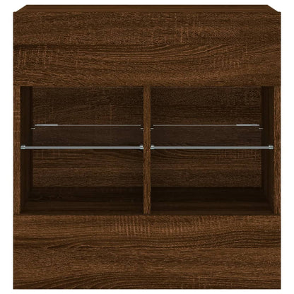 vidaXL TV Wall Cabinet with LED Lights Brown Oak 58,5x30x60,5 cm
