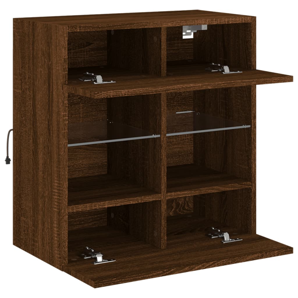 vidaXL TV Wall Cabinet with LED Lights Brown Oak 58,5x30x60,5 cm