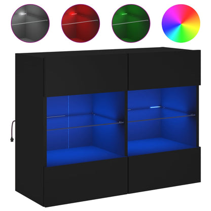 vidaXL TV Wall Cabinet with LED Lights Black 78,5x30x60,5 cm