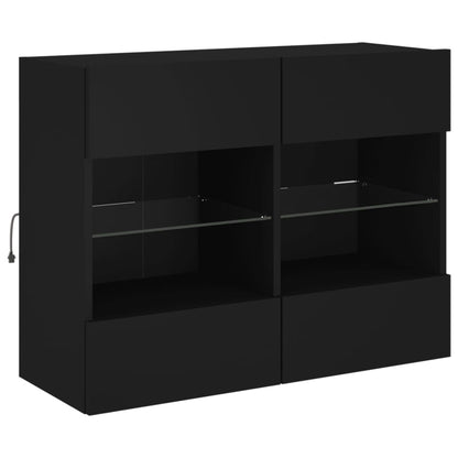 vidaXL TV Wall Cabinet with LED Lights Black 78,5x30x60,5 cm