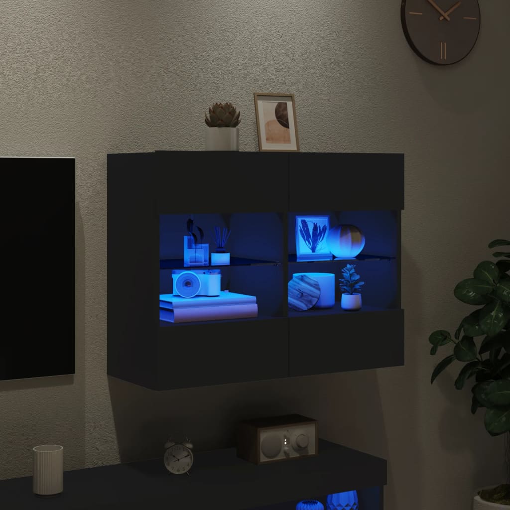 vidaXL TV Wall Cabinet with LED Lights Black 78,5x30x60,5 cm