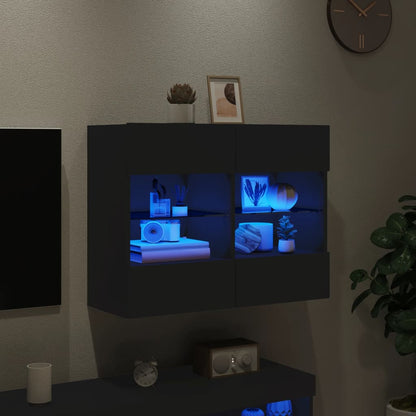 vidaXL TV Wall Cabinet with LED Lights Black 78,5x30x60,5 cm