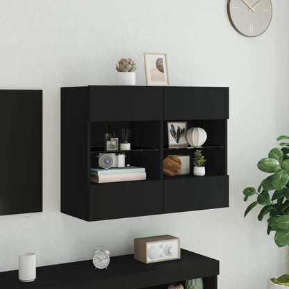 vidaXL TV Wall Cabinet with LED Lights Black 78,5x30x60,5 cm