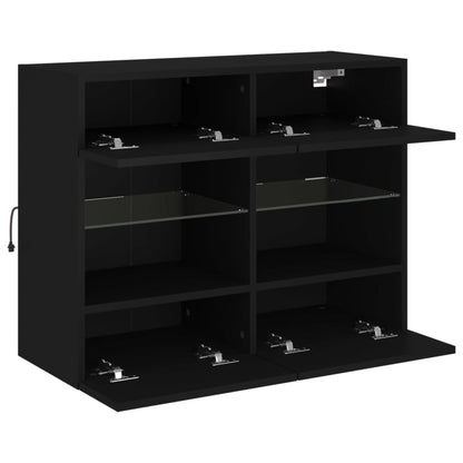vidaXL TV Wall Cabinet with LED Lights Black 78,5x30x60,5 cm
