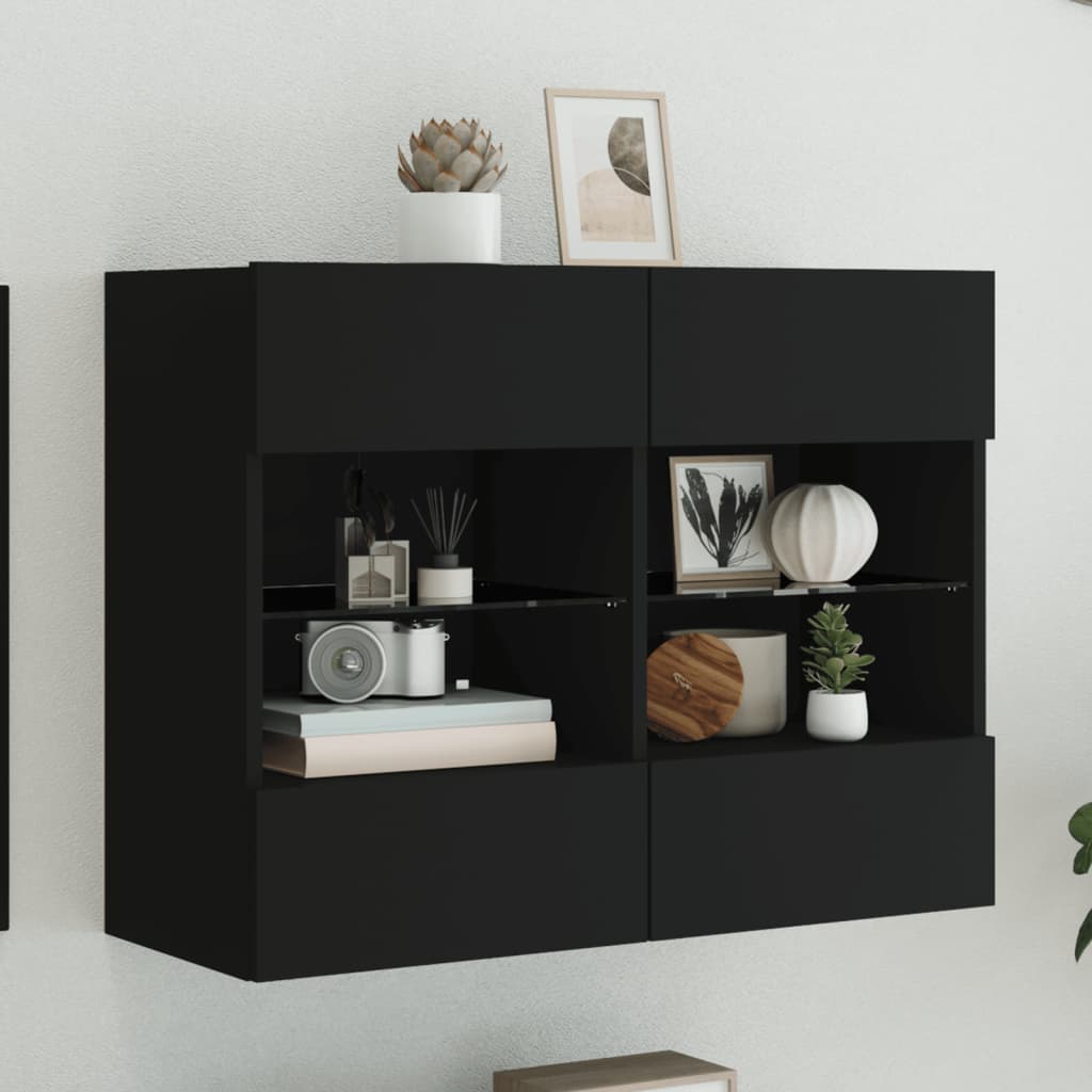 vidaXL TV Wall Cabinet with LED Lights Black 78,5x30x60,5 cm