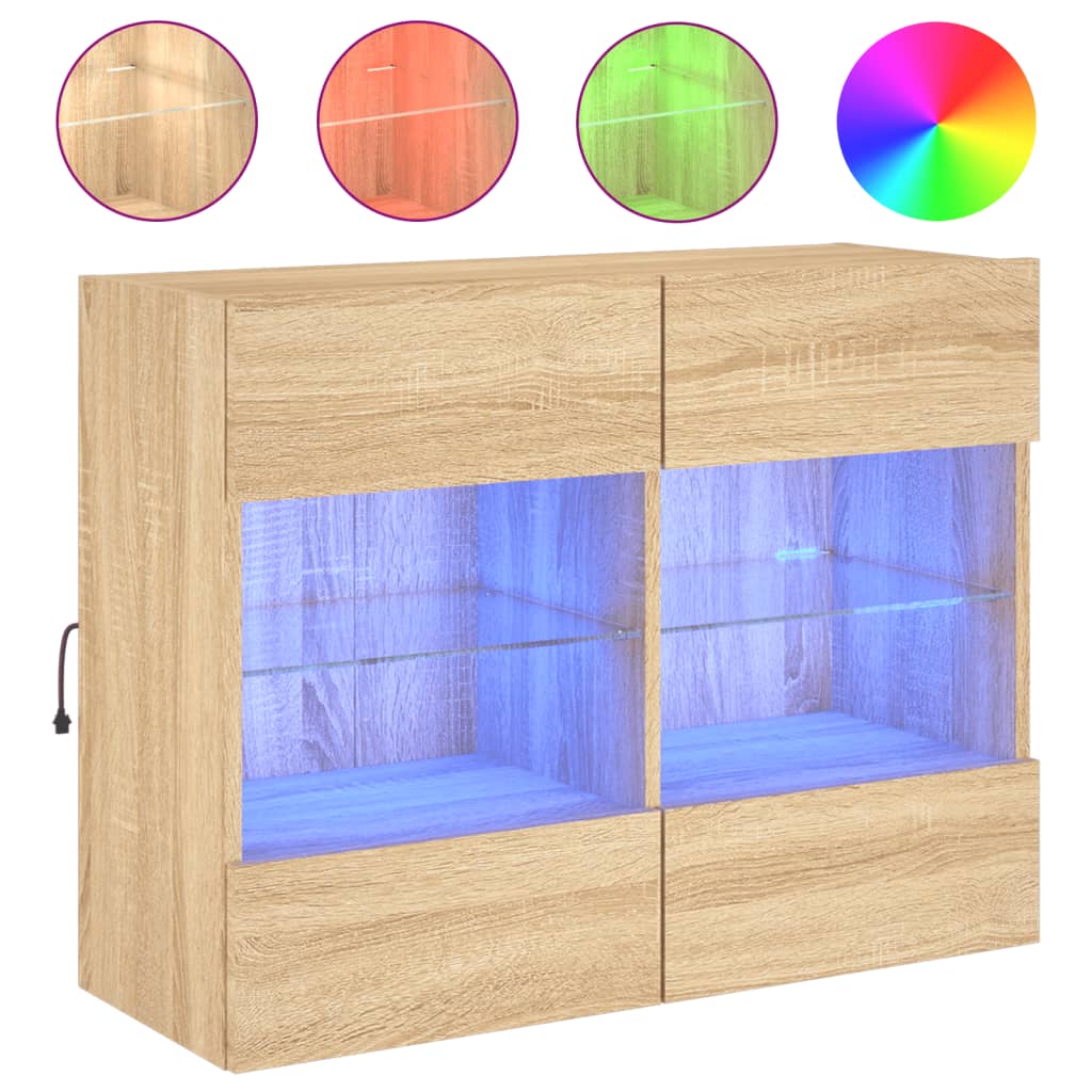 vidaXL TV Wall Cabinet with LED Lights Sonoma Oak 78,5x30x60,5 cm