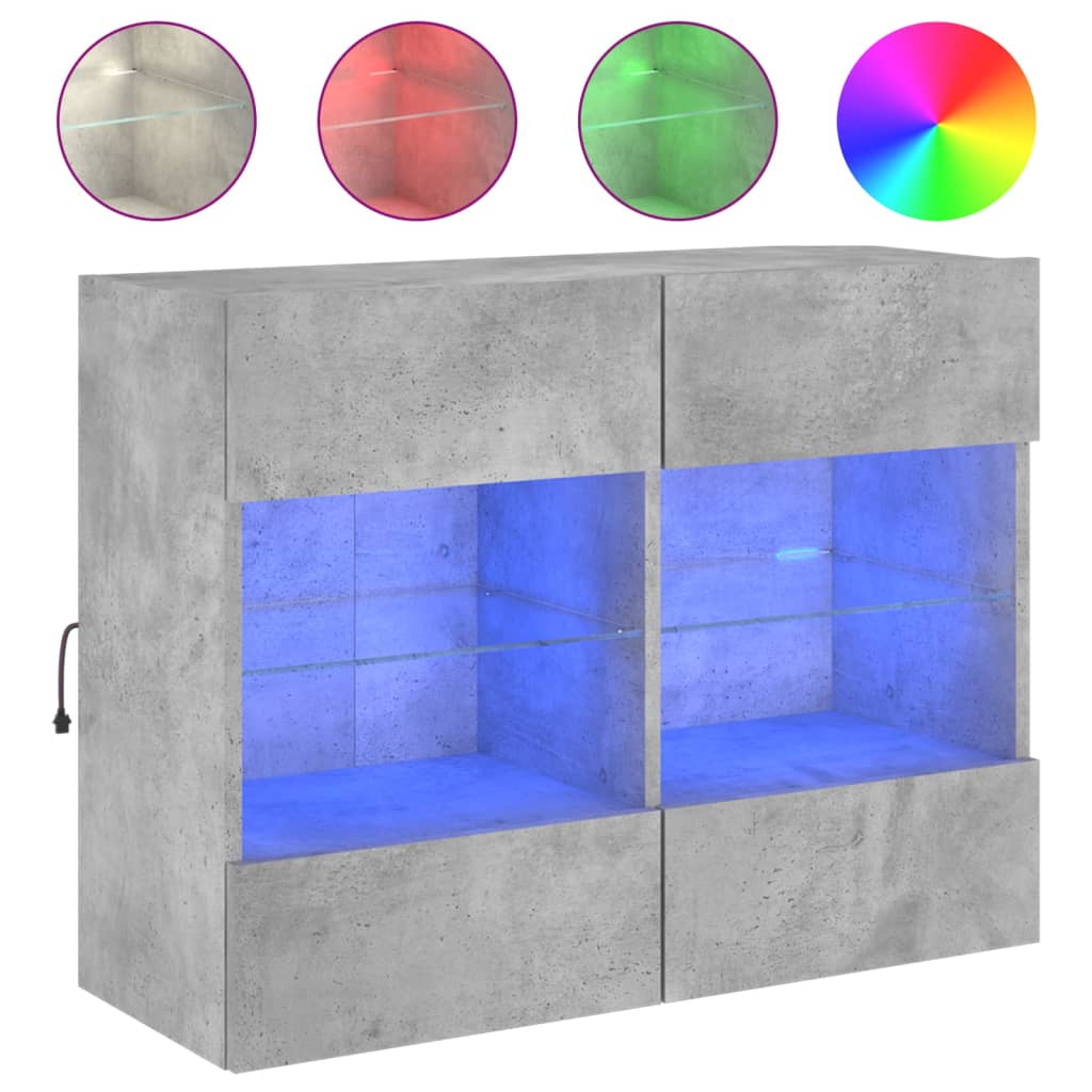 vidaXL TV Wall Cabinet with LED Lights Concrete Grey 78,5x30x60,5 cm