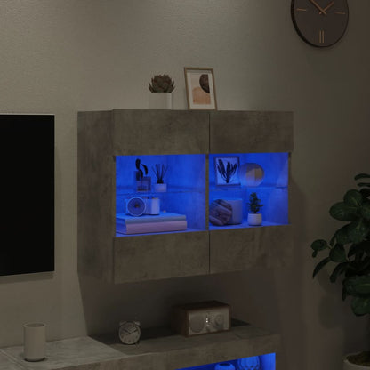 vidaXL TV Wall Cabinet with LED Lights Concrete Grey 78,5x30x60,5 cm