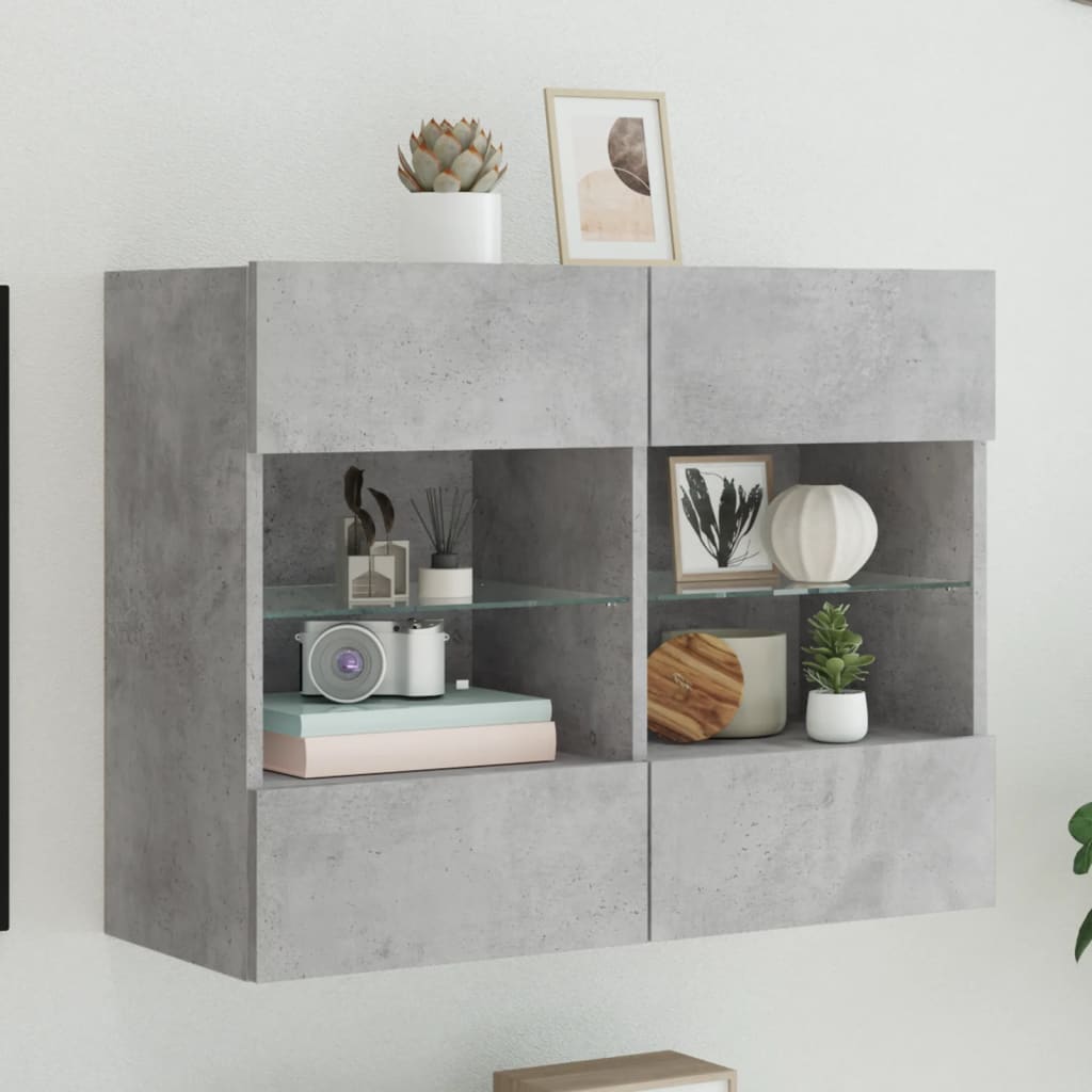 vidaXL TV Wall Cabinet with LED Lights Concrete Grey 78,5x30x60,5 cm