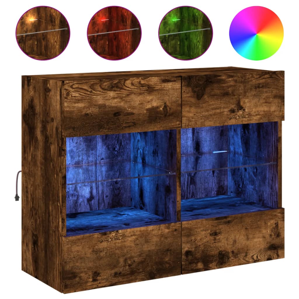 vidaXL TV Wall Cabinet with LED Lights Smoked Oak 78,5x30x60,5 cm