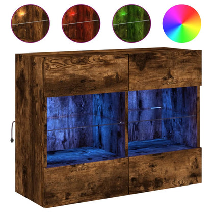 vidaXL TV Wall Cabinet with LED Lights Smoked Oak 78,5x30x60,5 cm