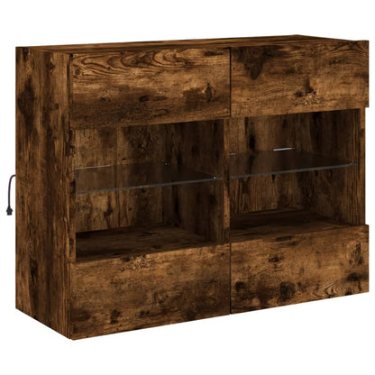 vidaXL TV Wall Cabinet with LED Lights Smoked Oak 78,5x30x60,5 cm