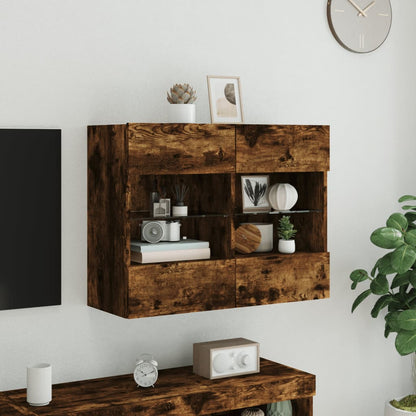 vidaXL TV Wall Cabinet with LED Lights Smoked Oak 78,5x30x60,5 cm