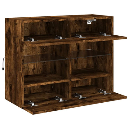 vidaXL TV Wall Cabinet with LED Lights Smoked Oak 78,5x30x60,5 cm