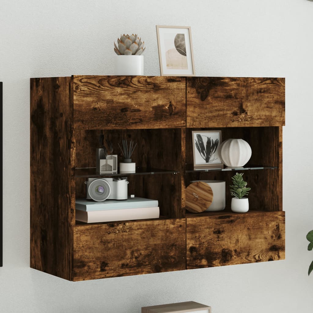 vidaXL TV Wall Cabinet with LED Lights Smoked Oak 78,5x30x60,5 cm
