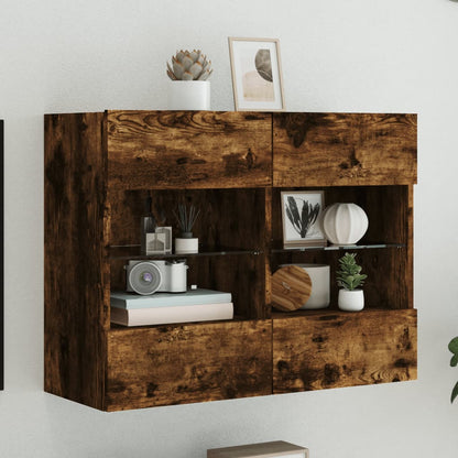 vidaXL TV Wall Cabinet with LED Lights Smoked Oak 78,5x30x60,5 cm