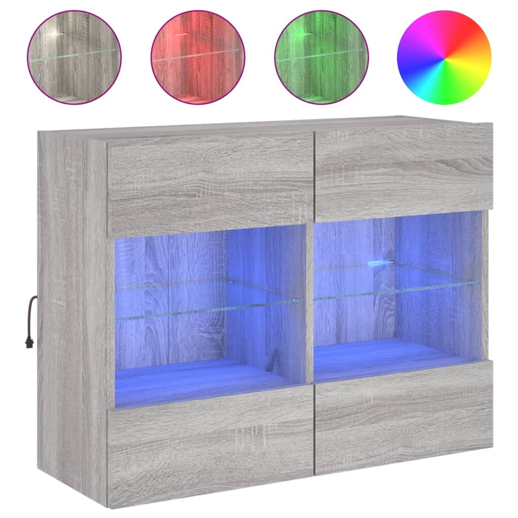 vidaXL TV Wall Cabinet with LED Lights Grey Sonoma 78,5x30x60,5 cm