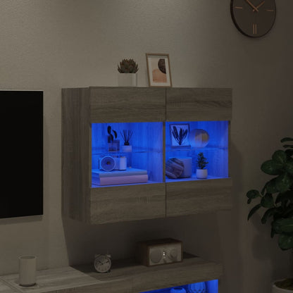 vidaXL TV Wall Cabinet with LED Lights Grey Sonoma 78,5x30x60,5 cm