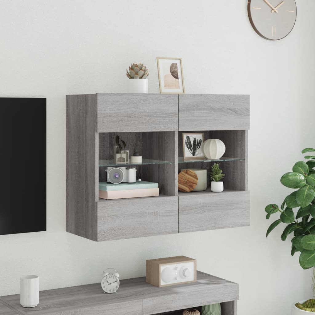 vidaXL TV Wall Cabinet with LED Lights Grey Sonoma 78,5x30x60,5 cm