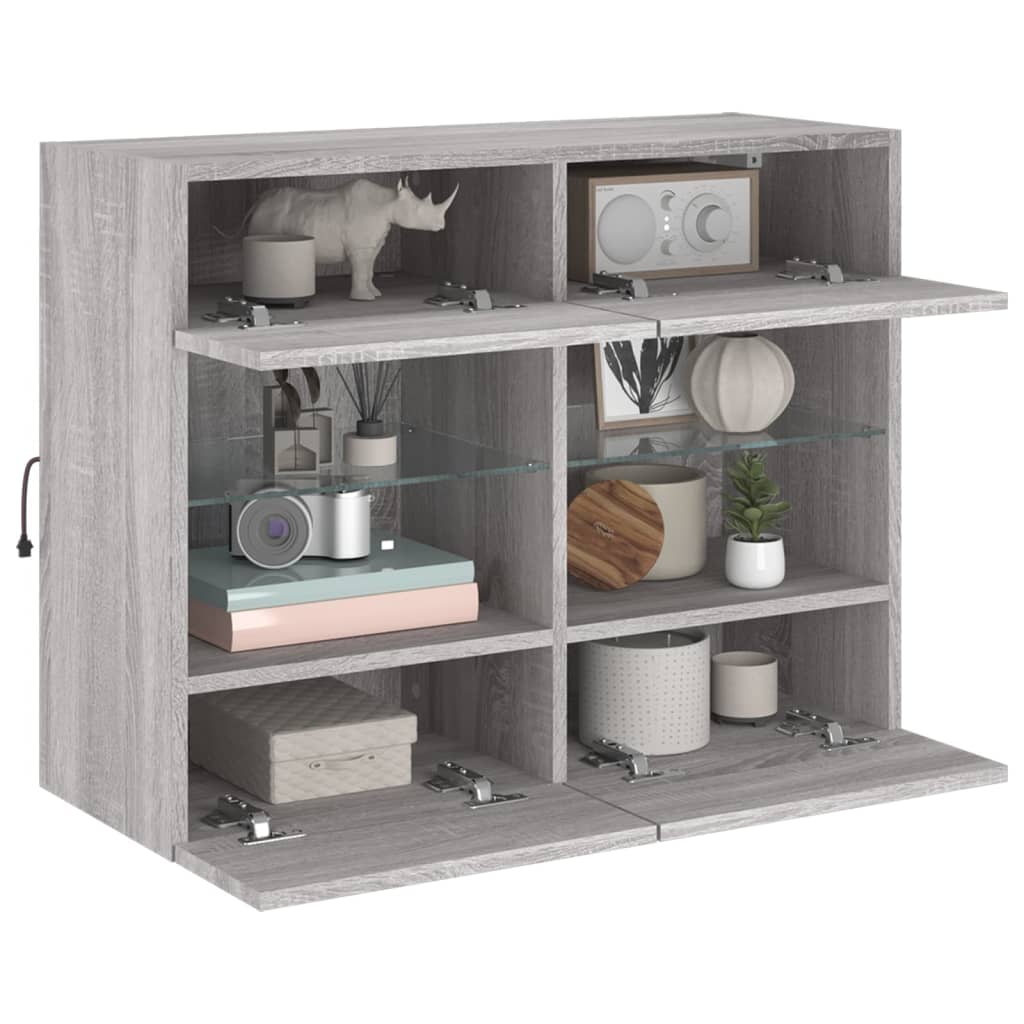 vidaXL TV Wall Cabinet with LED Lights Grey Sonoma 78,5x30x60,5 cm