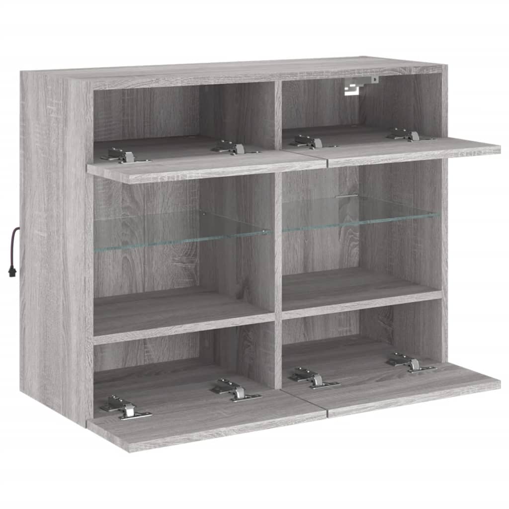vidaXL TV Wall Cabinet with LED Lights Grey Sonoma 78,5x30x60,5 cm