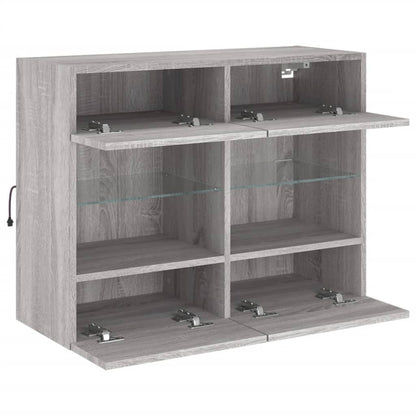 vidaXL TV Wall Cabinet with LED Lights Grey Sonoma 78,5x30x60,5 cm