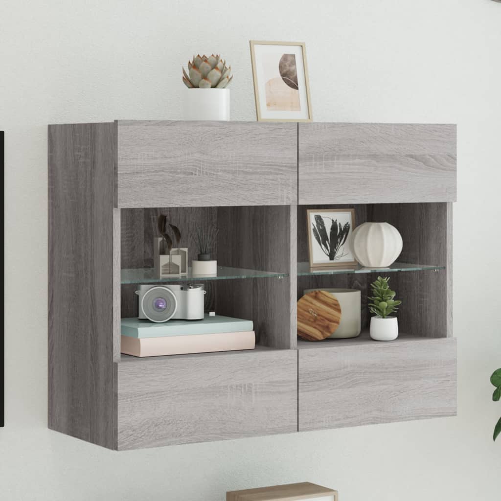 vidaXL TV Wall Cabinet with LED Lights Grey Sonoma 78,5x30x60,5 cm
