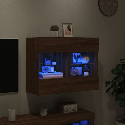 vidaXL TV Wall Cabinet with LED Lights Brown Oak 78.5x30x60.5 cm
