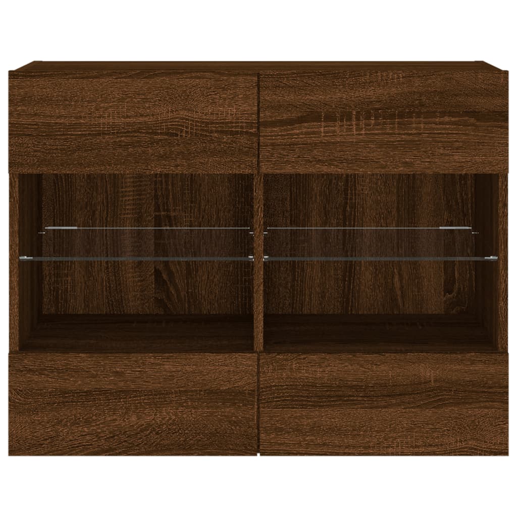 vidaXL TV Wall Cabinet with LED Lights Brown Oak 78.5x30x60.5 cm