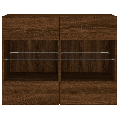 vidaXL TV Wall Cabinet with LED Lights Brown Oak 78.5x30x60.5 cm