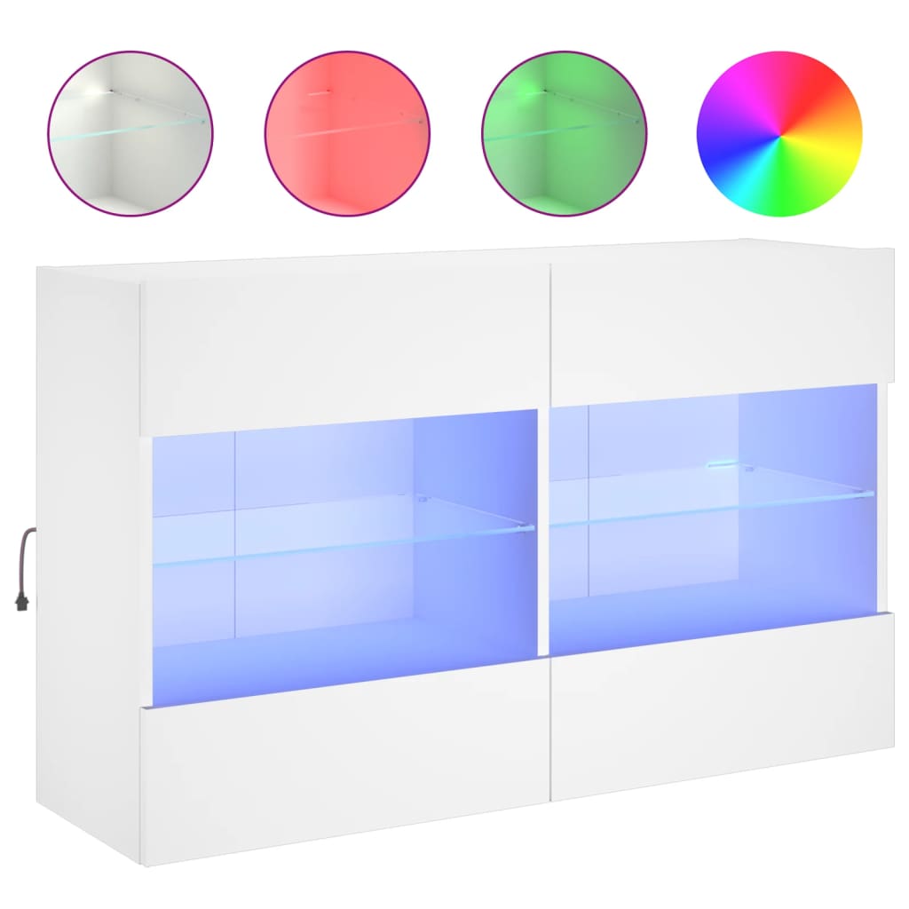 vidaXL TV Wall Cabinet with LED Lights White 98,5x30x60,5 cm