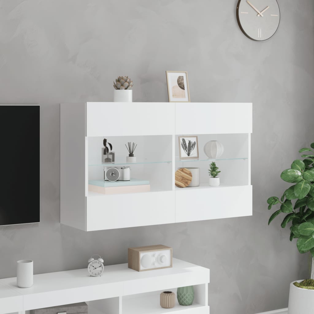 vidaXL TV Wall Cabinet with LED Lights White 98,5x30x60,5 cm