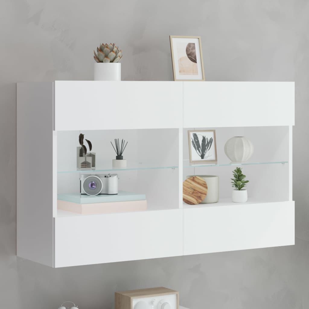 vidaXL TV Wall Cabinet with LED Lights White 98,5x30x60,5 cm