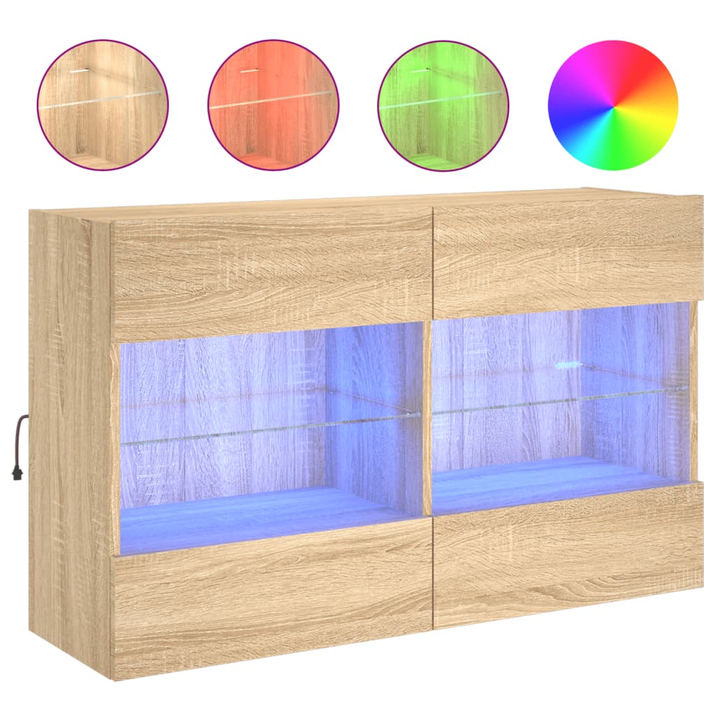 vidaXL TV Wall Cabinet with LED Lights Sonoma Oak 98,5x30x60,5 cm