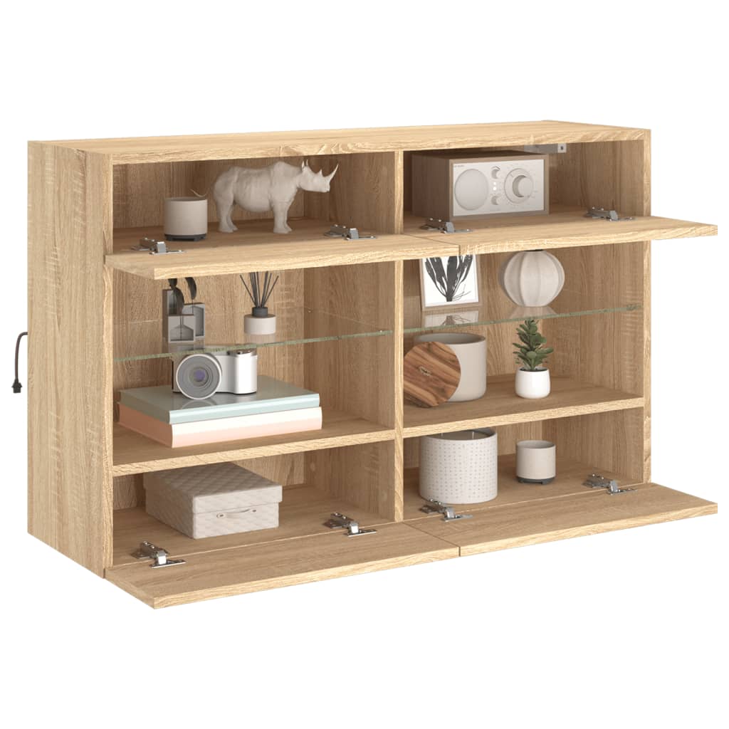 vidaXL TV Wall Cabinet with LED Lights Sonoma Oak 98.5x30x60.5 cm