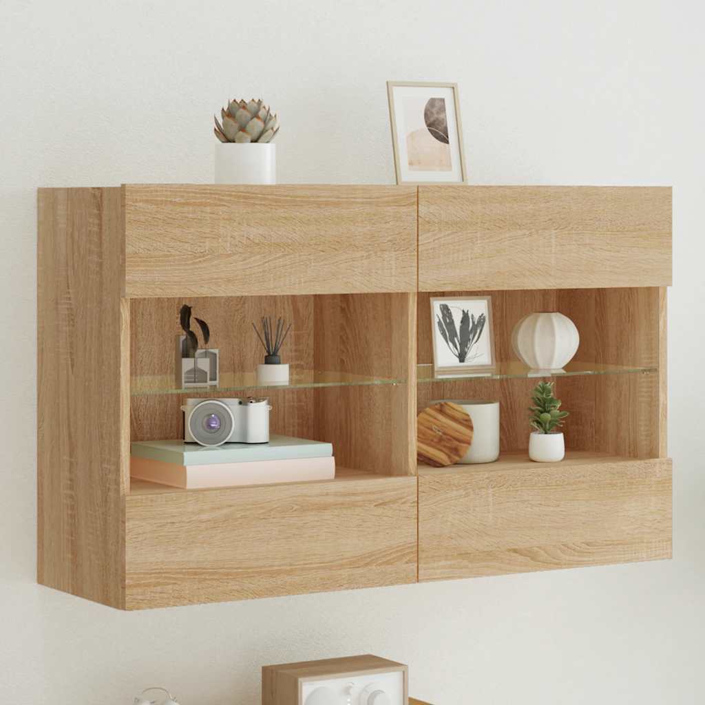 vidaXL TV Wall Cabinet with LED Lights Sonoma Oak 98,5x30x60,5 cm