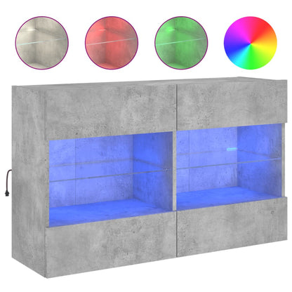 vidaXL TV Wall Cabinet with LED Lights Concrete Grey 98,5x30x60,5 cm